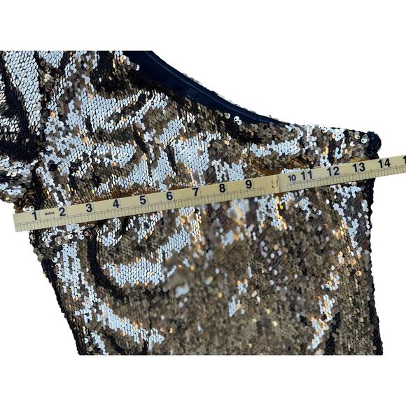 Topshop Gold Sequin One Shoulder Long Sleeve Mini Dress - Size 2 - Picture 5 of 9